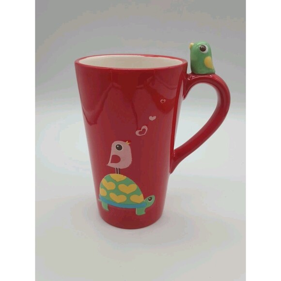 Valentine’s 09 Turtle Bird Embossed Bird on Handle Tall Mug 5-5/8" - Picture 1 of 5